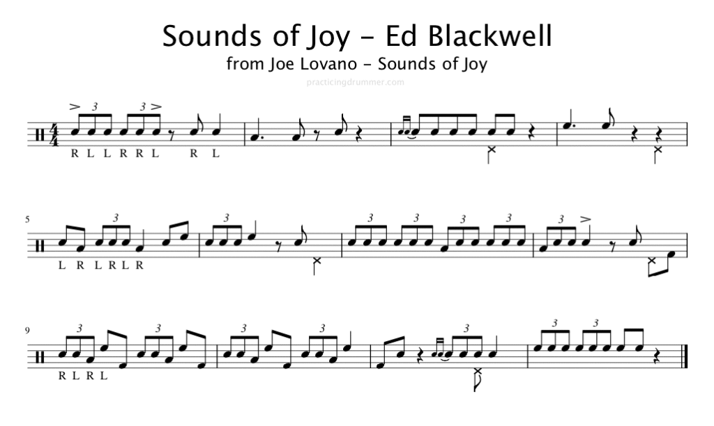 Transcription of Ed Blackwell solo on Sounds of Joy by Joe Lovano